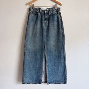 y2k vintage low rise denim maxi skirt